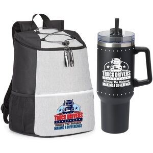 Positive Promotions Truck Drivers: Driving the Distance, Making a Difference Hemingway Backpack Cooler & Biggie Tumbler 40 oz. Gift Set