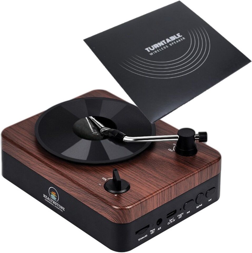 Positive Promotions 25 Faux Retro Turntable Wireless Bluetooth® Speakers - Full-Color Personalization Available