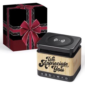 Positive Promotions We Appreciate You Soundcharge 3-in-1 Bamboo Sound Machine, Bluetooth® Speaker, & Wireless Charging Pad in Holiday Gift Box