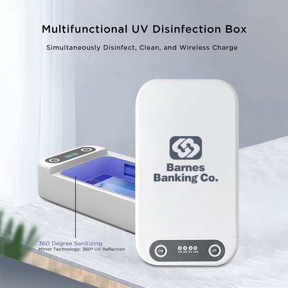 Positive Promotions 12 UV Light Sanitizer Disinfection Boxes with 10W Interior Wireless Charging Function - Personalization Available