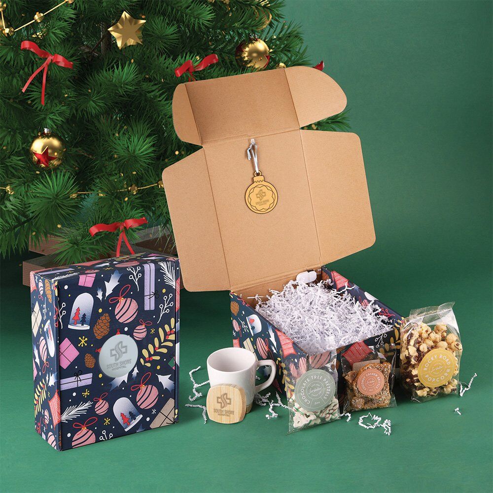 Positive Promotions Holiday Goodies & Gifts Box - Laser-Engraved Personalization Available