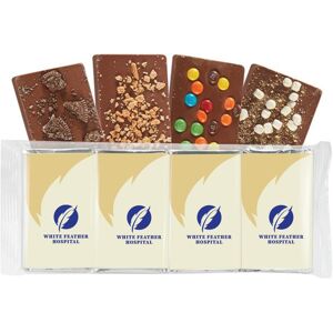 Positive Promotions 25 Holiday Belgian Chocolate Bar Gift Sets - Pack of 4 - One-Color Personalization Available