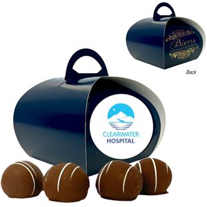 Positive Promotions 6 Biens Handcrafted Chocolate Cake Truffles in Tulip Boxes - Full-Color Personalization Available