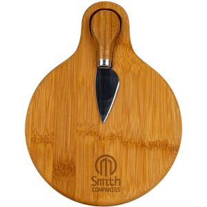 Positive Promotions 25 Small Bamboo Cutting Board With Cheese Knife - Laser-Engraved Personalization Available