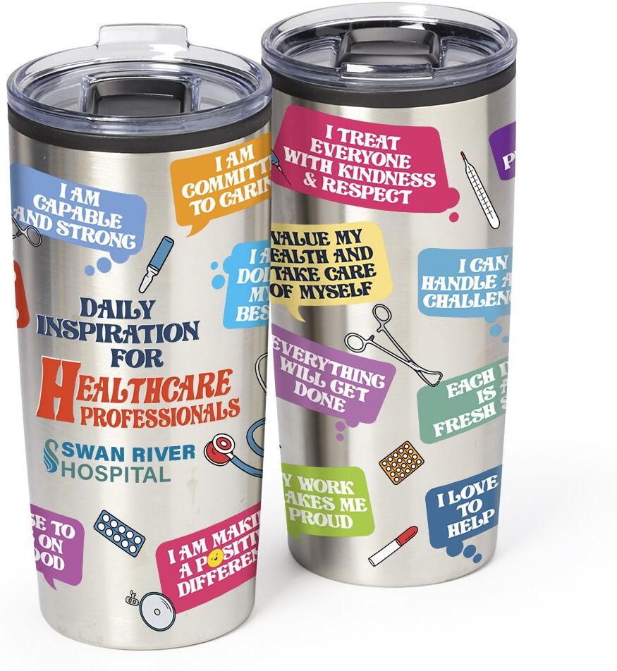 Positive Promotions 35 Daily Inspiration for Healthcare Professionals ColorBlast 360° Teton Stainless-Steel Tumbler 20 oz. - Personalization Available