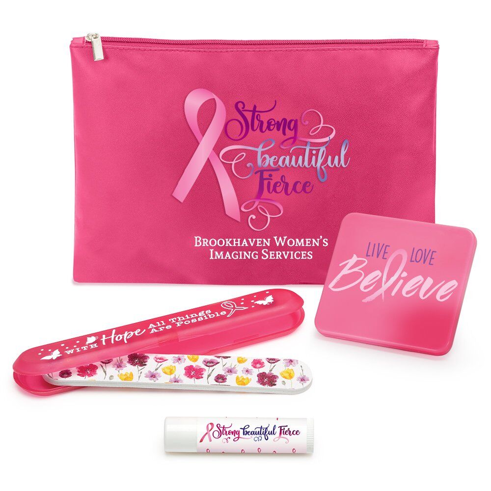 Positive Promotions 50 Strong, Beautiful, Fierce Pouches with Personal Care Gift Set - Personalization Available