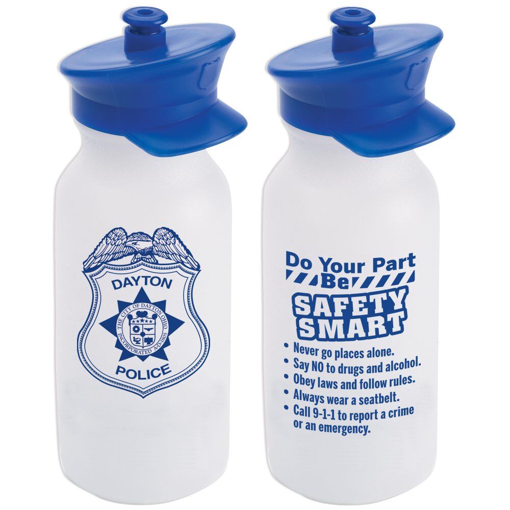 Positive Promotions 100 Do Your Part: Be Safety Smart Police Hat Water Bottle 20 oz. - Personalization Available