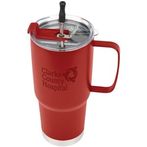 Positive Promotions 24 Sturdy Tumblers with Straw & Brush 30-Oz. - Laser-Engraved Personalization Available