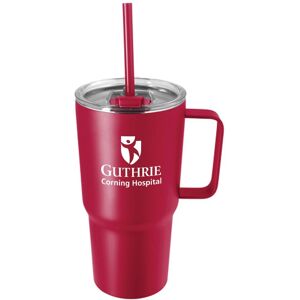 Positive Promotions 24 Hardy Stainless-Steel Tumblers 20-Oz. with Handle & Straw - Personalization Available