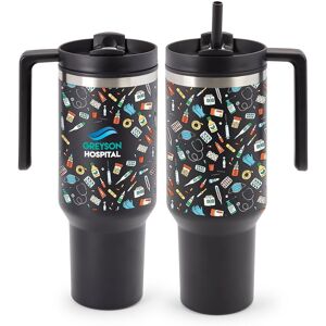 Positive Promotions 18 Healthcare Icons Quencher Stainless-Steel/Plastic-Lined Tumbler 40 oz. With Handle - Personalization Available