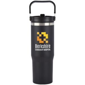 Positive Promotions 25 Black Coldflow Double-Wall Flip-Straw Bottle 30 oz. With Carry Handle - Personalization Available