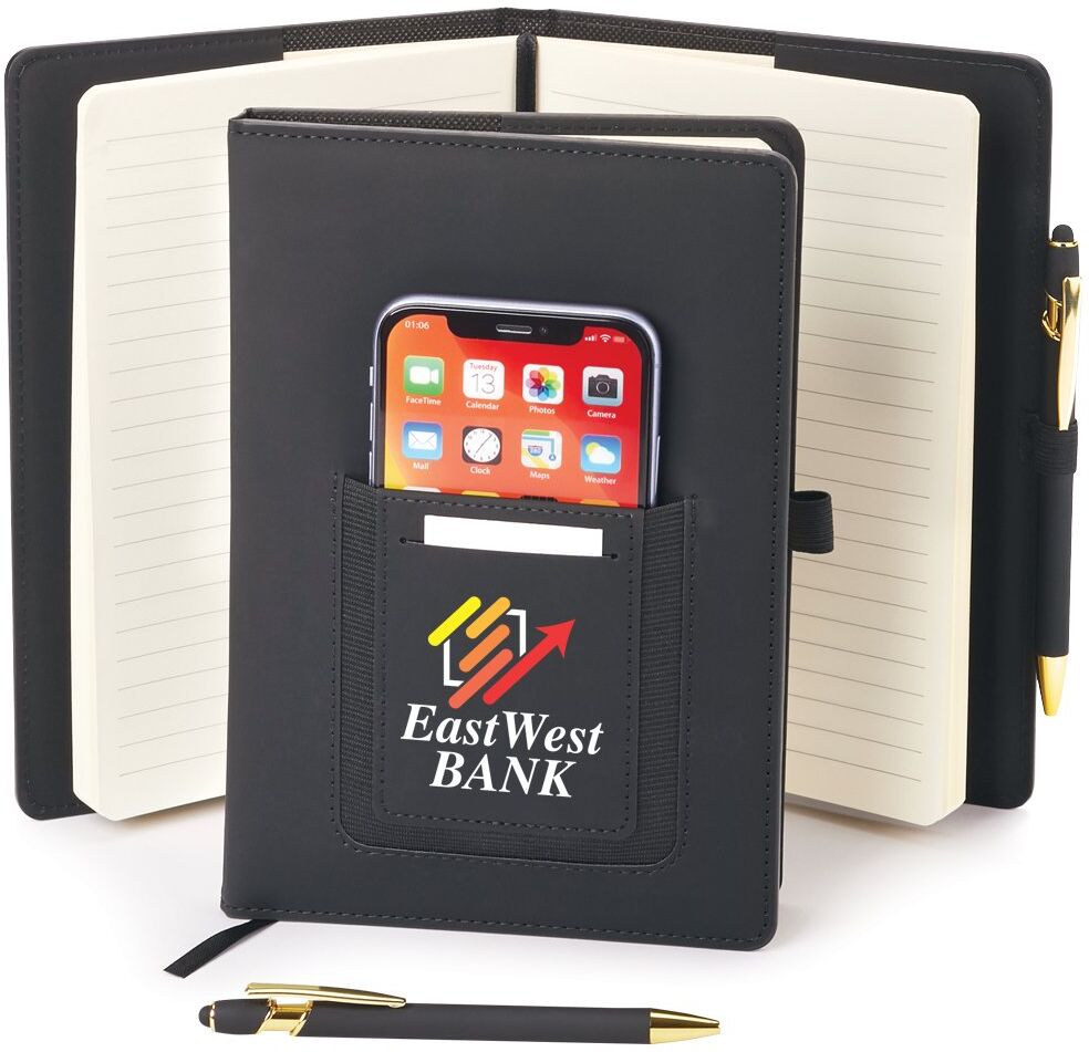 Positive Promotions 35 Eastland Refillable Journals with Phone Pocket & Stylus Pen - Personalization Available