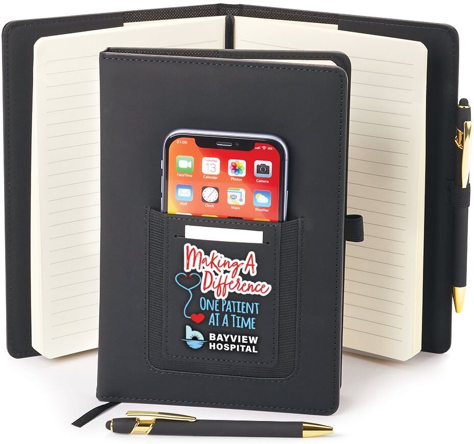 Positive Promotions 35 Making a Difference One Patient at a Time Eastland Refillable Journals with Phone Pocket & Stylus Pen - Personalization Available