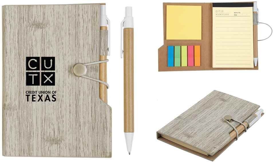 Positive Promotions 100 4" x 6" Woodgrain Look Books With Sticky Notes And Flags - Personalization Available