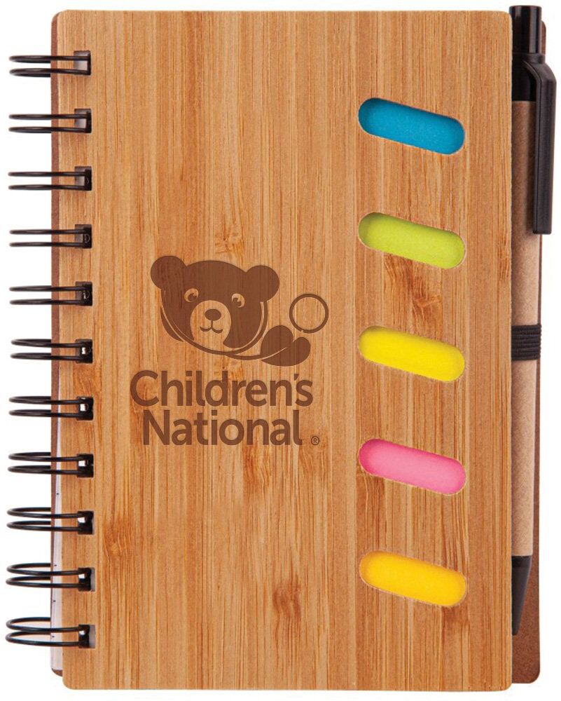 Positive Promotions 150 Bamboo Books with Pen & Sticky Notes - Laser-Engraved Personalization Available