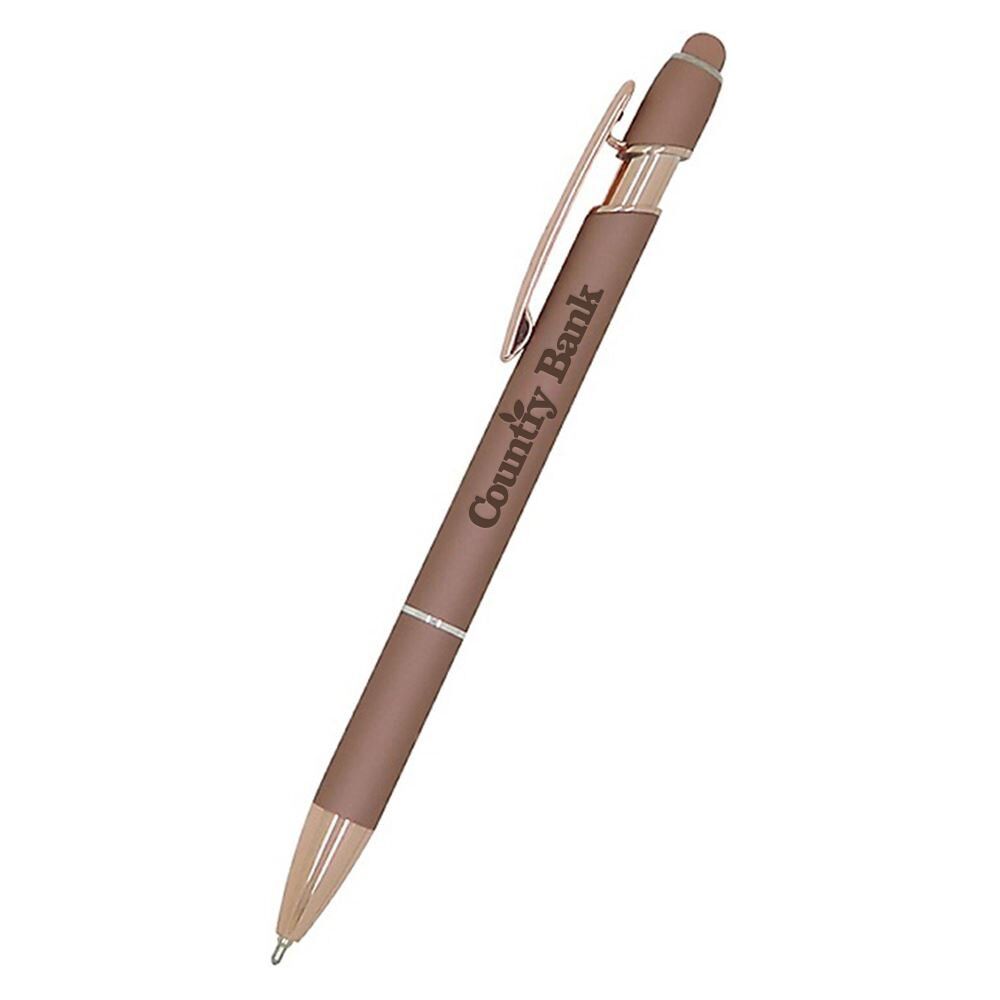 Positive Promotions 100 Rose Gold Accent Stylus Pens - Laser-Engraved Personalization Available