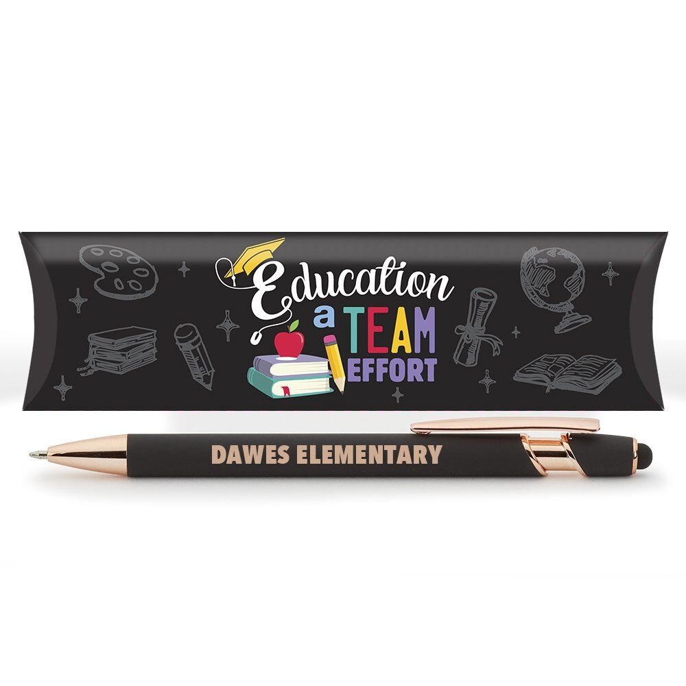 Positive Promotions 150 Education: A Team Effort Black/Rose-Gold Stylus Pens - One-Color Personalization Available