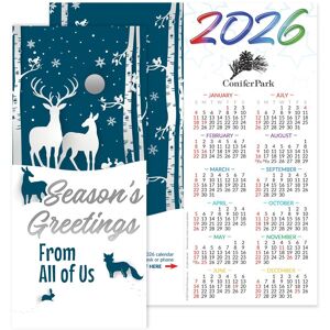 Positive Promotions 100 Season's Greetings From All of Us 2026 Silver Foil-Stamped Greeting Card Calendars - One-Color Personalization Available