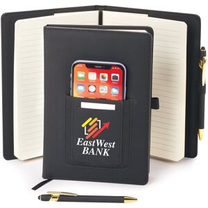 Positive Promotions 25 Black Eastland Refillable Journals with Phone Pocket & Stylus Pen - Personalization Available