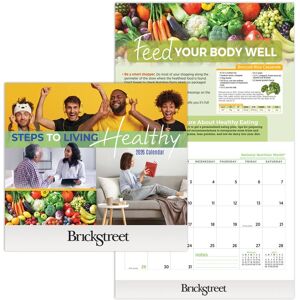 Positive Promotions 50 Steps to Living Healthy 2026 Wall Calendars - One-Color Personalization Available