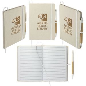 Positive Promotions 70 Organic Cotton Books With Recycled Paper & Pen 5" x 7" - One-Color Personalization Available