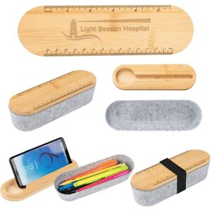 Positive Promotions 100 Recycled Felt Bamboo Pencil Boxes - Laser-Engraved Personalization Available