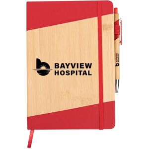 Positive Promotions 100 Bamboo Colorblock Journal & Pen Sets - One-Color Personalization Available