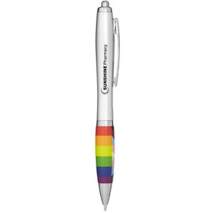 Positive Promotions 75 Pride Rainbow-Striped Ballpoint Curve Plastic Pens - One-Color Personalization Available