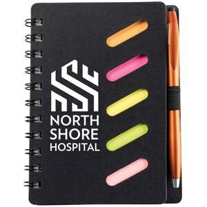 Positive Promotions 50 QuickWrite Cardboard Spiral Pocket Jotter 5" x 6" with Sticky Flags & Stylus Pens - Personalization