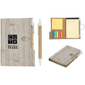 Positive Promotions 100 4" x 6" Woodgrain Look Books With Sticky Notes And Flags - Personalization Available