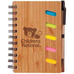 Positive Promotions 150 Bamboo Books with Pen & Sticky Notes - Laser-Engraved Personalization Available