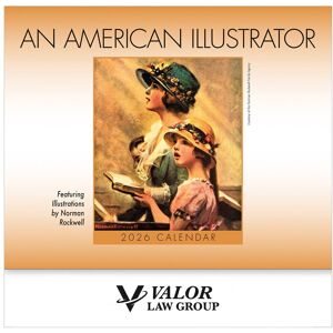 Positive Promotions 100 An American Illustrator 2026 Stapled Wall Calendars - One-Color Personalization Available