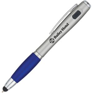 Positive Promotions 250 Satin Stylus Pen & Lights (Silver Barrels) - Personalization Available