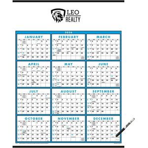 Positive Promotions 100 Span-a-Year Laminated 2026 Calendars With Marker - Personalization Available