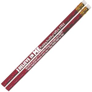 Positive Promotions I Believe In Me: Happy, Healthy, & Drug Free Red Sparkle Foil Pencil - Pack of 100