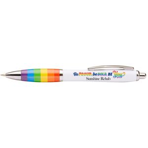 Positive Promotions 350 Be Proud, Be Bold, Be You Rainbow Grip Curve Pens - Full-Color Personalization Available