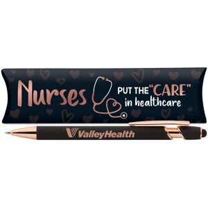 Positive Promotions 100 Nurses Put the "Care" in Healthcare Black/Rose-Gold Stylus Pens - Personalization Available