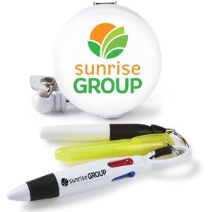 Positive Promotions 100 Round Retractable Badge Holder & 3-Piece Pen Assortment Sets - Badge & Pen Personalization Available