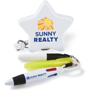 Positive Promotions 75 Star Retractable Badge Holder & 3-Piece Pen Assortment Sets - Badge & Pen Personalization Available