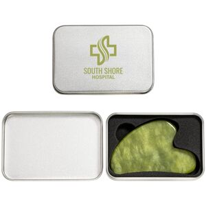 Positive Promotions 50 Jade Gua Sha Facial Massage Stone in Tin Boxes - One-Color Personalization Available