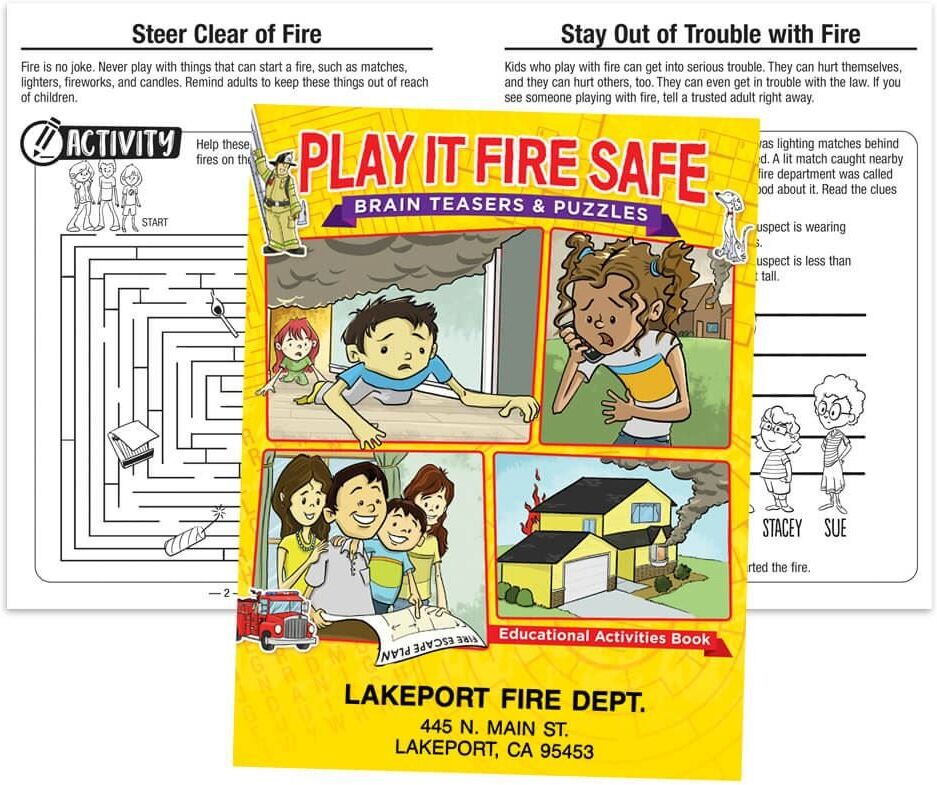 Positive Promotions 100 Play It Fire Safe: Brain Teasers & Puzzles Educational Activities Books - Personalization Available