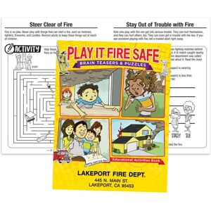 Positive Promotions 100 Play It Fire Safe: Brain Teasers & Puzzles Educational Activities Books - Personalization Available