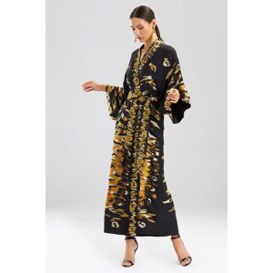 Josie Natori Natori Couture Tiger Stripe Wrap Robe, 100% Silk, Women's, Black, Size S