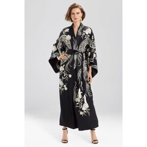 Josie Natori Natori Couture Floral Dragon Hand-Embroidered Wrap/Robe, 100% Silk, Women's, Black Charmeause, Size S