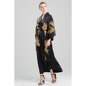 Josie Natori Natori Couture Floral Embroidery Silk Wrap Robe, 100% Silk, Women's, Black, Size XL