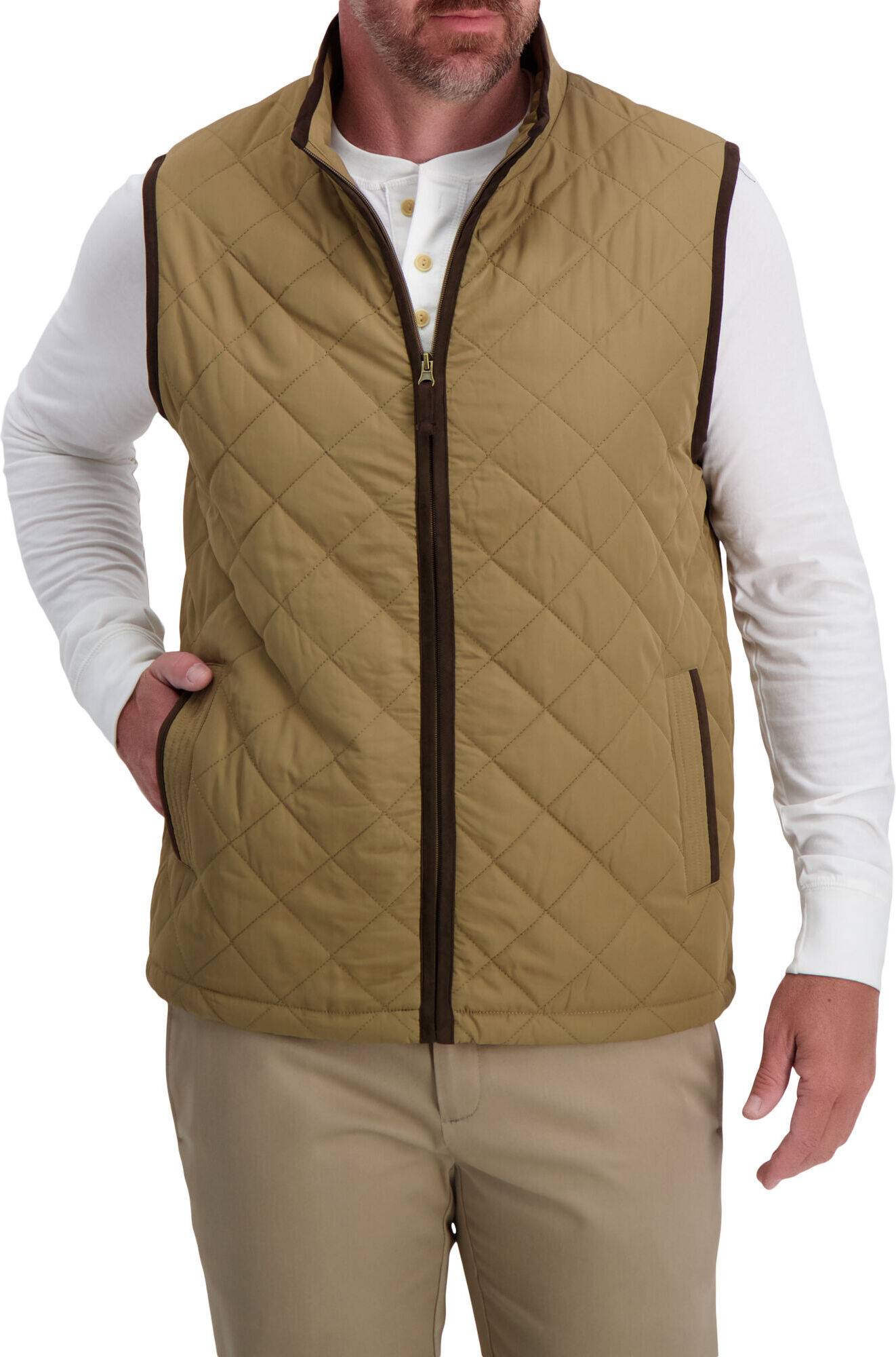 Haggar Diamond Quilted Puff Vest Medium Beige XL