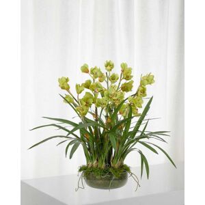 NDI Orchid Cymbidium Moss Garden Faux-Floral Arrangement in Glass Bowl, 40wx40dx35h
