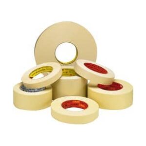 3M 1" Wide x 180' Long x 5.8 mil Thick Tan Masking Tape - Paper Backing, Rubber Adhesive, 27 Lb/In Tensile Strength, 350 F Max, Series 214
