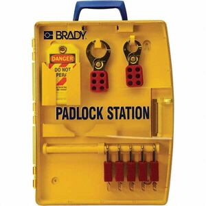Brady Equipped Thermoformed Polypropylene Padlock Station - 5 Padlocks Max, 13-1/4" Wide x 17" High x 2-1/2" Deep, Yellow   Part #105928