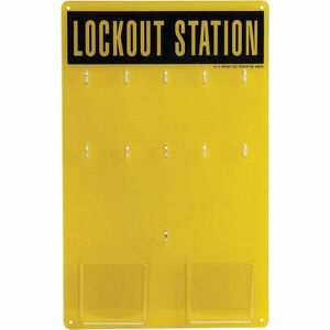 Brady Empty Acrylic Lockout Device Station - 10 Padlocks Max, Black on Yellow   Part #65679